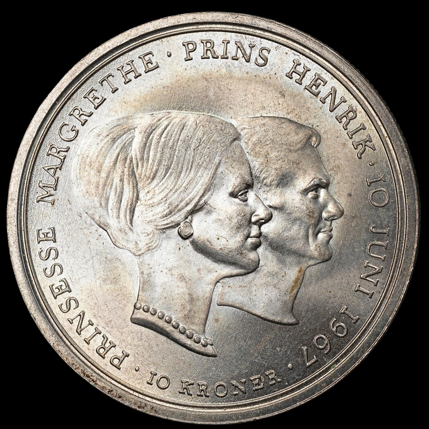 修遠堂世界钱币第一百期 1967年丹麦玛格丽特公主结婚纪念10克朗银币 20.40g，含银80%