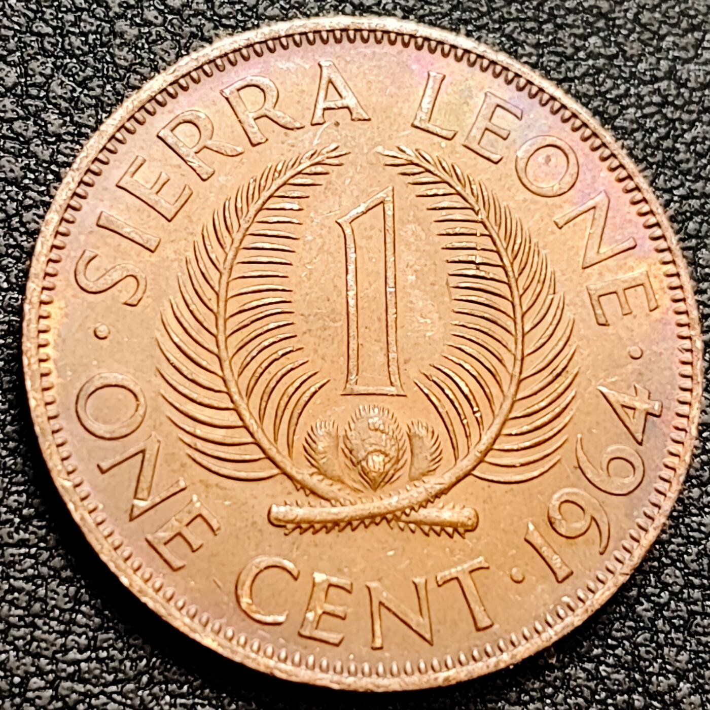 泉币菌-第160场-新年第三场 精品福利场 铜光 首任总理马盖 棕榈树 塞拉利昂1964年1分青铜硬币 25.4毫米5.7克 铜币