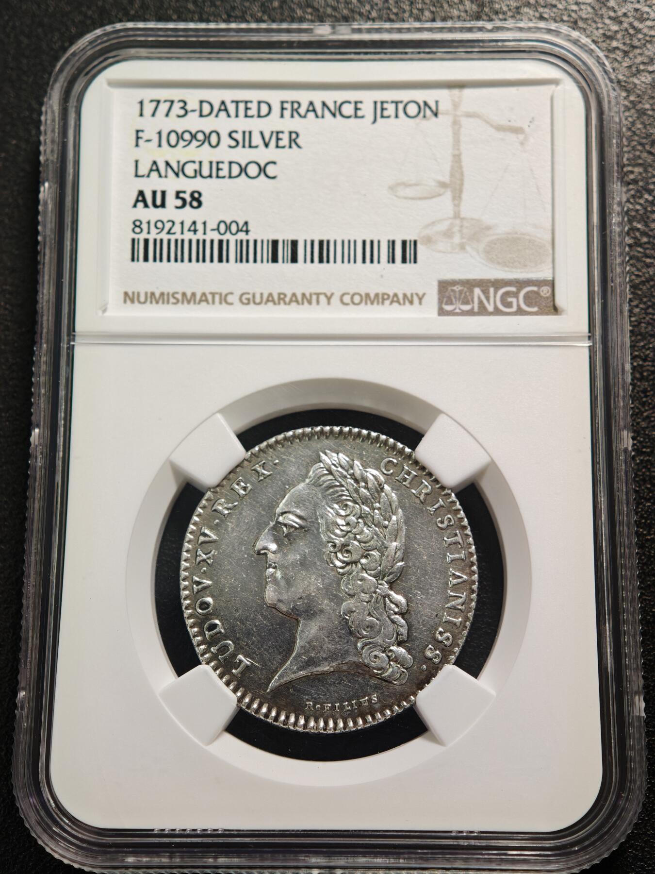 【德藏】世界币章拍卖第160期 1773年 法国朗格多克地区圆形代用币银章 NGC AU58