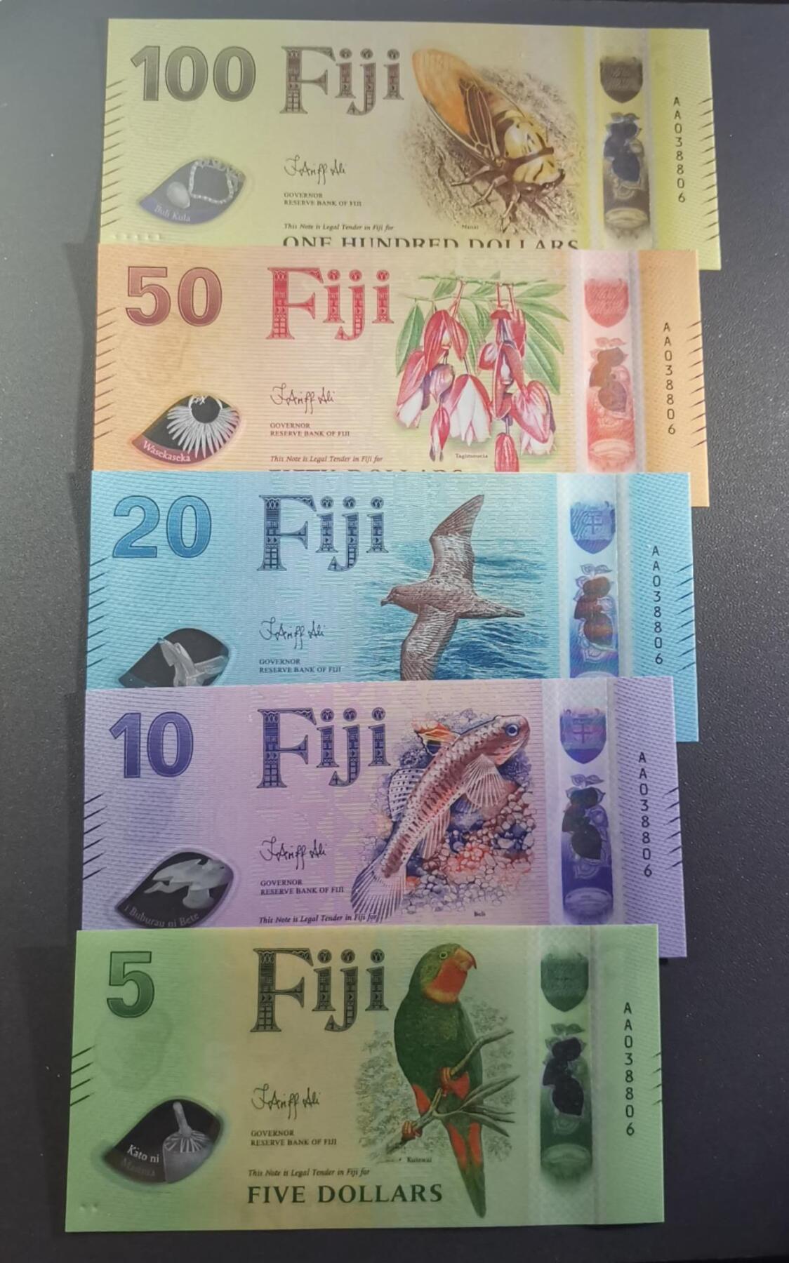 《艾美收藏》第227期-1.3周六外币黄金场-马年首拍 斐济2025年新版塑料钞首发AA冠5枚大全套无47全新UNC 颜值超高