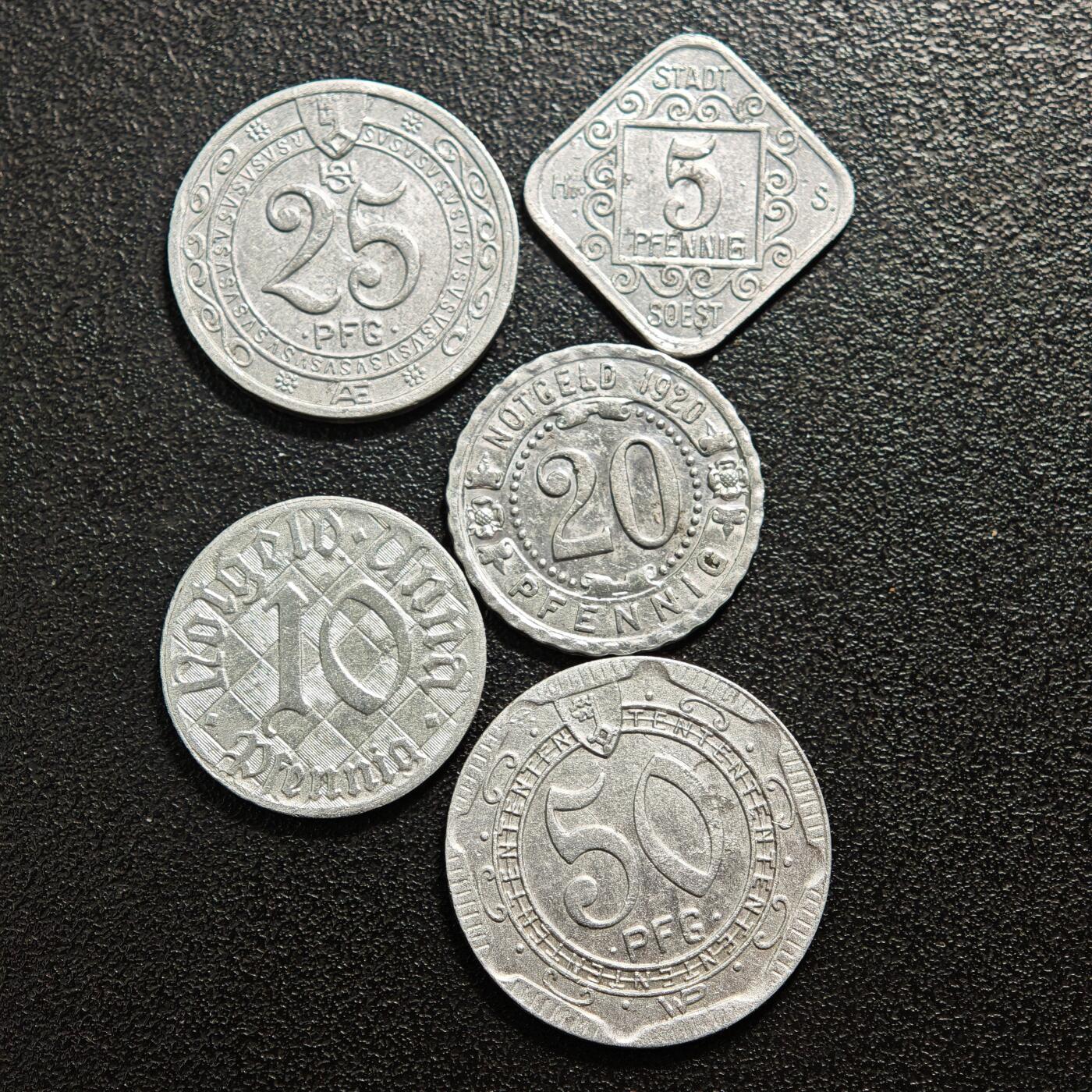 【德藏】世界币章拍卖第160期 德国 德紧硬币 5枚一组