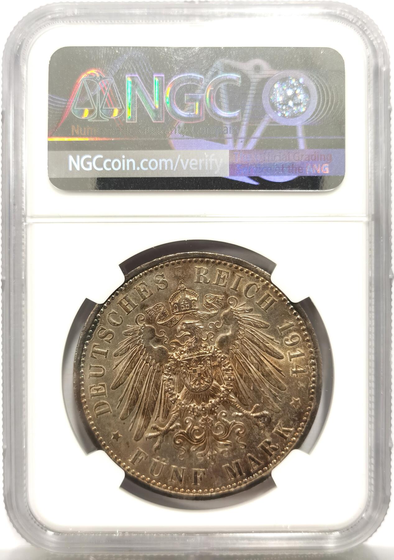 博洋堂“岁启嘉年”2026新年精品大拍专场暨第155期（全场包邮） NGC MS61 德国普鲁士1914年威廉二世军装5马克银币 淡彩带转光