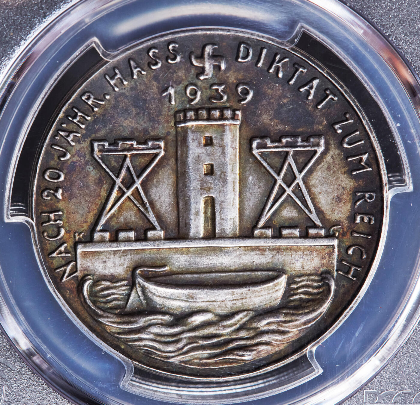 【俄甄集藏】2026年(046)01-07 星期三 晚 19:30 全场包邮 德国第三帝国1939年纪念吞并梅梅尔市银章，PCGS SP63，卡尔哥茨作品，少见品种，黄油酱彩老包浆