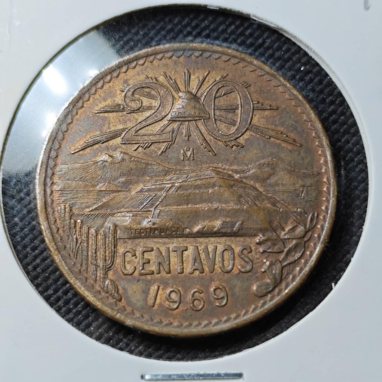 KK钱币收藏小铺  第384期  2月预留时间 周末发货  1969墨西哥20分铜币