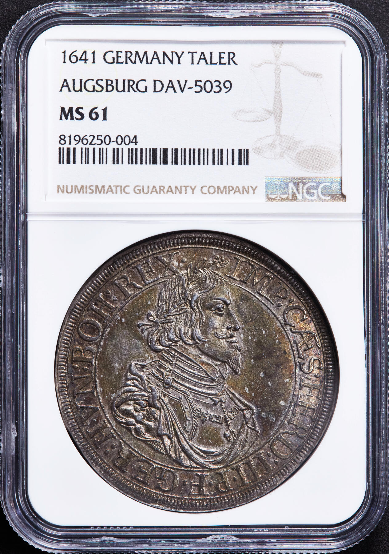 【俄甄集藏】2026年(046)01-07 星期三 晚 19:30 全场包邮 神圣罗马帝国-德国奥格斯堡1641年斐迪南三世1泰勒大银币，NGC MS61，黄油五彩老包浆，味道佳，细节犀利，疑似低评