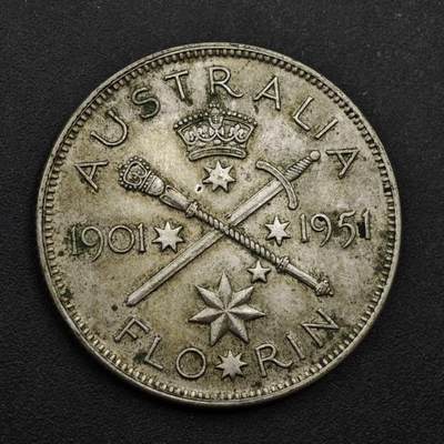 【淘币小摊】限时拍第八百三十九拍  散币银币场  满百包邮可预留两周  周一统一发货  - 澳大利亚1951年乔治六世弗洛林银币参考银价95