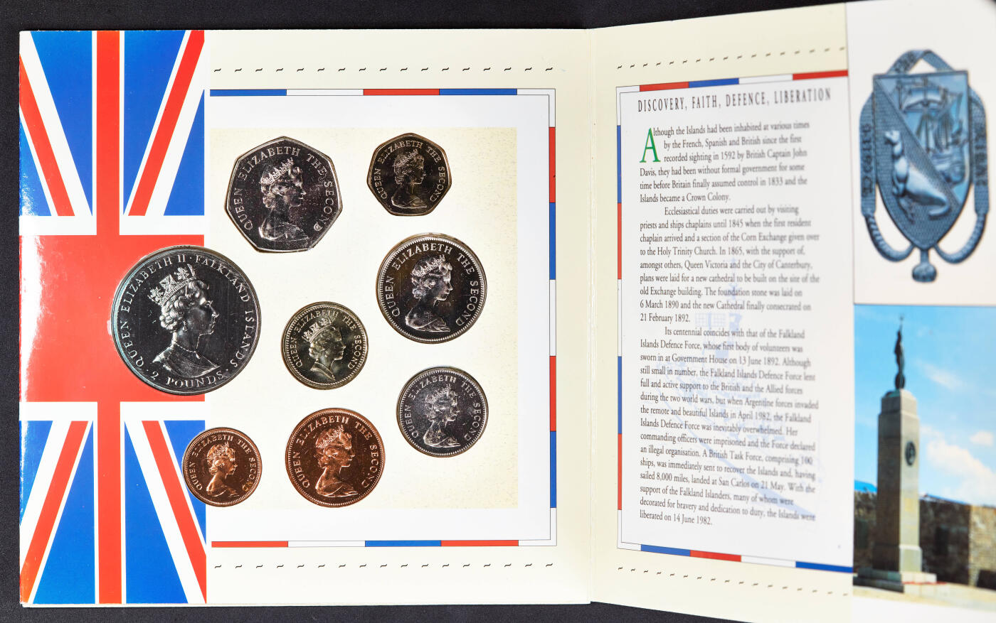 【俄甄集藏】2026年(046)01-07 星期三 晚 19:30 全场包邮 英属福克兰群岛1992年1便士-2镑册装硬币8枚全套，全新品相，稀少品种