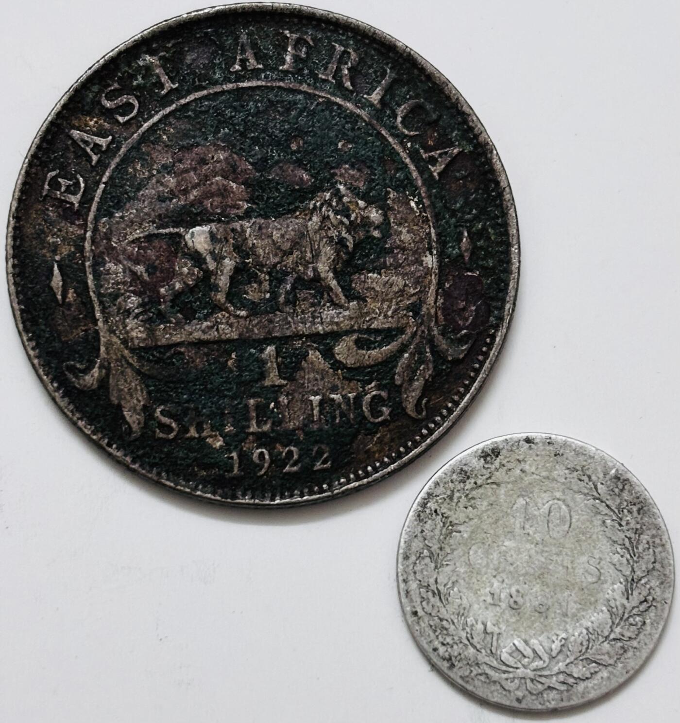 文馨钱币收藏 迎新纳福2026新年第一场（第 287 场）金银老铜币拍卖 1922 年英属东非乔治五世 1 先令银币➕荷兰威廉三世 10 分银币共 8.8 克