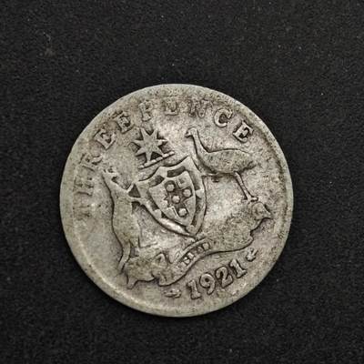 【淘币小摊】限时拍第八百三十九拍  散币银币场  满百包邮可预留两周  周一统一发货  - 澳大利亚1921年乔治五世3便士银币参考银价21