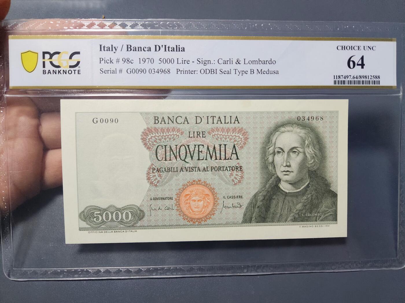1月2号晚上8点 外国纸币自动截拍第78场 意大利5000PCGS64