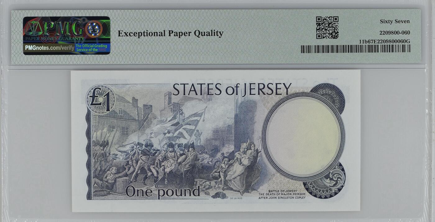 《艾美收藏》第227期-1.3周六外币黄金场-马年首拍 泽西1976-1988年1镑PMG67E亚军分无4 高冠女王非常漂亮 女王钞小精品