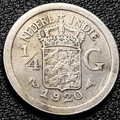 泉币菌-第161场-新年第四场 精品福利场 - 少见早年份 荷属东印度 1920年1/4盾银币 3.18克72银 18.9MM 