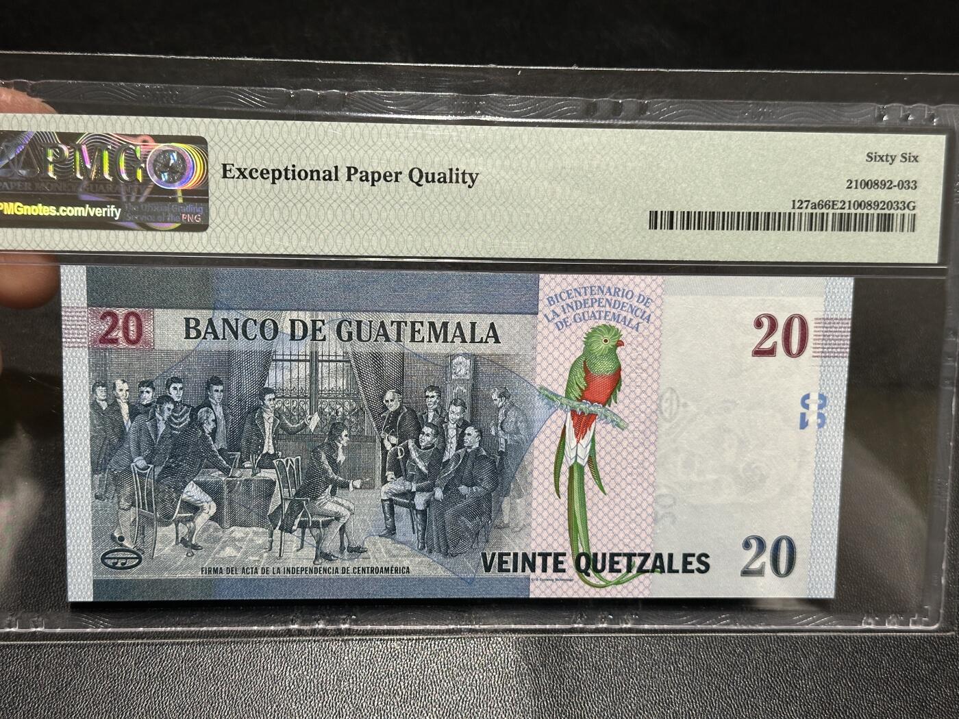 🎉🎉🎉《外钞收藏家》第六百期（年度庆典场）（本平台长期征集拍品、欢迎藏友们联系合作）❤️❤️❤️ 2020年危地马拉20纪念钞 PMG66