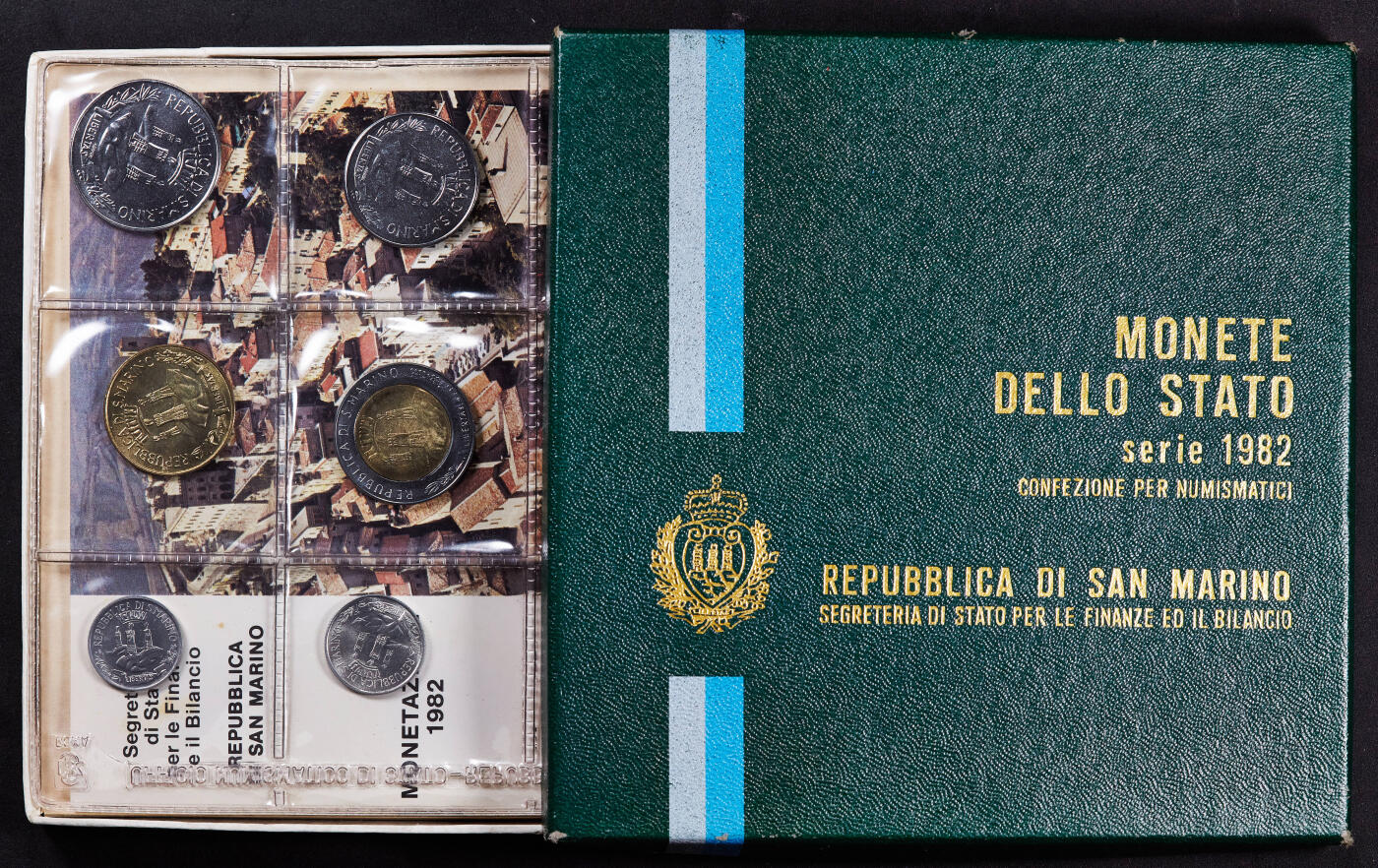 【俄甄集藏】2026年(046)01-07 星期三 晚 19:30 全场包邮 圣马力诺1982年10里拉-500里拉封装硬币9枚全套，全新品相