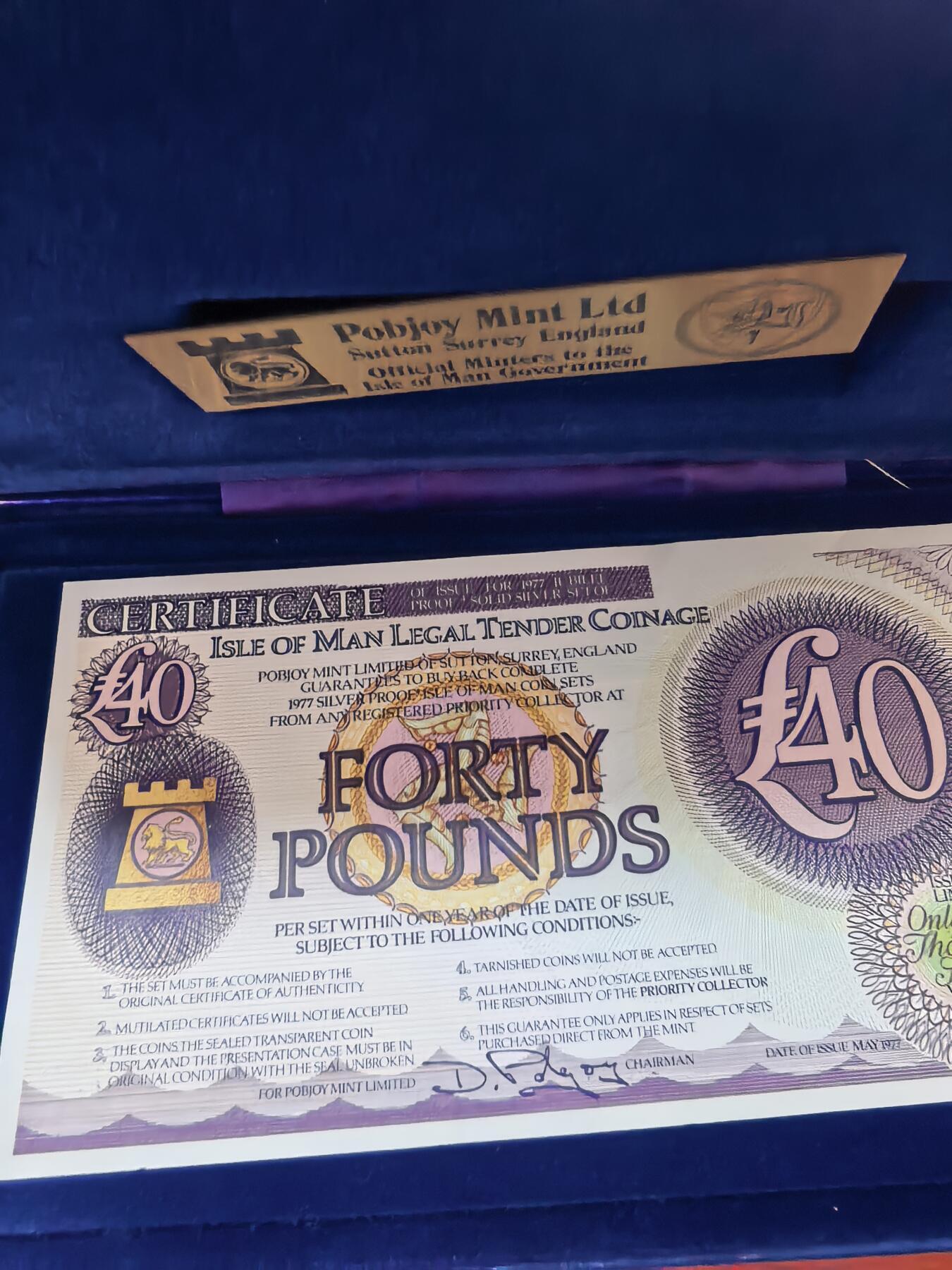 长老汇蛇年精选第九十一场拍卖 1977马恩精制银币6枚套，有盒无证，1万套，带造币厂原章1枚