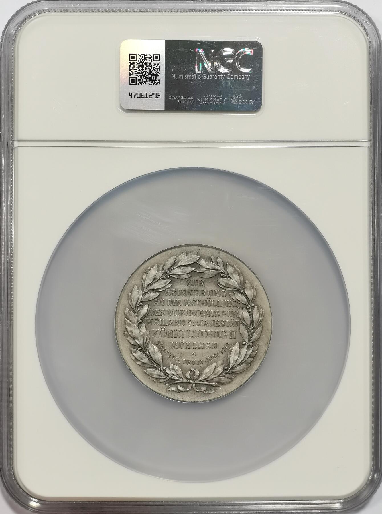 博洋堂“岁启嘉年”2026新年精品大拍专场暨第155期（全场包邮） NGC MS65MATTE 唯一冠军分 1910年德国巴伐利亚慕尼黑路德维希二世纪念碑揭幕纪念章，超大尺寸，NGC加大盒视觉效果非常震撼，LAUER代表作之一，麦稀奇首见