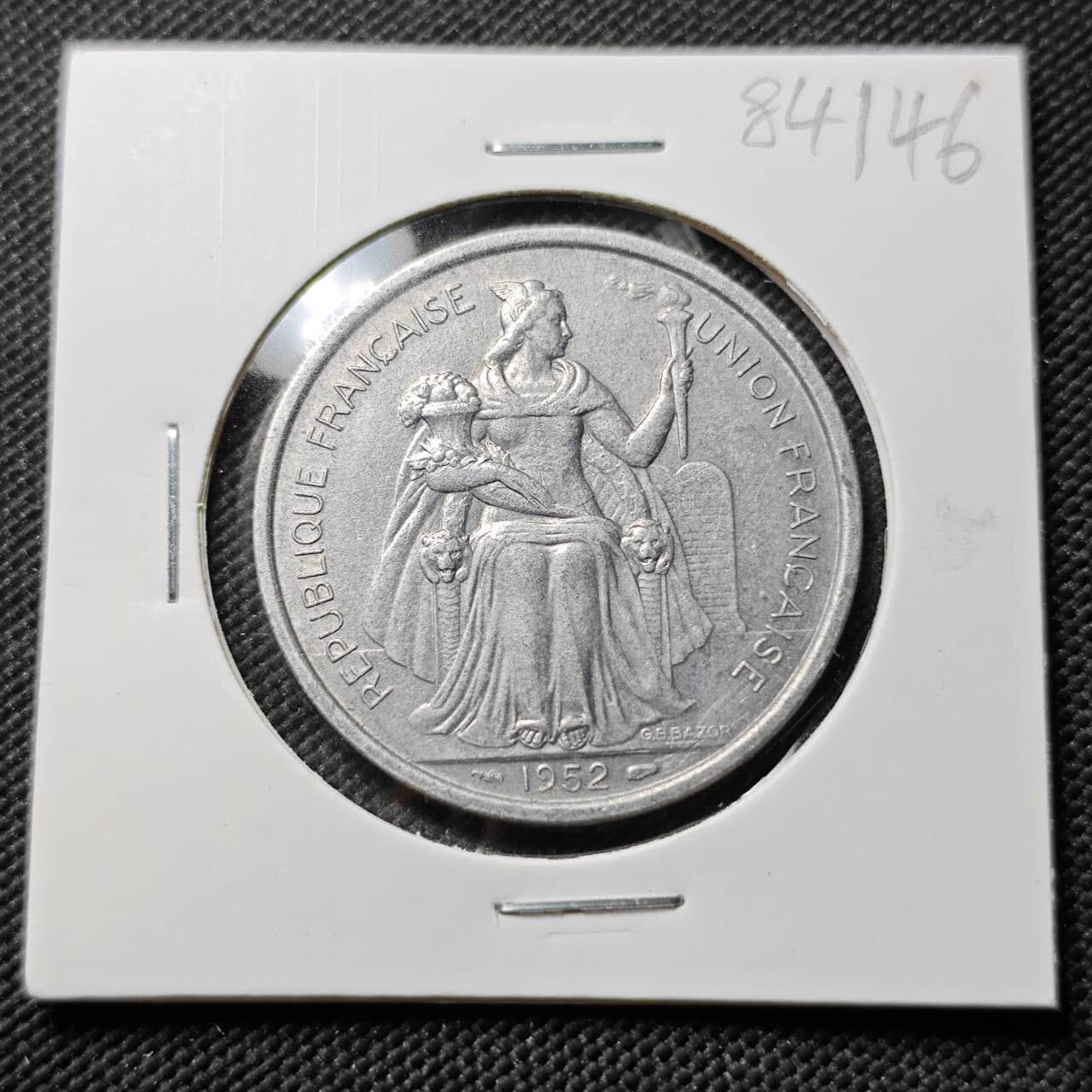 KK钱币收藏小铺  第384期  2月预留时间 周末发货  1952法属新喀里多尼亚5法郎