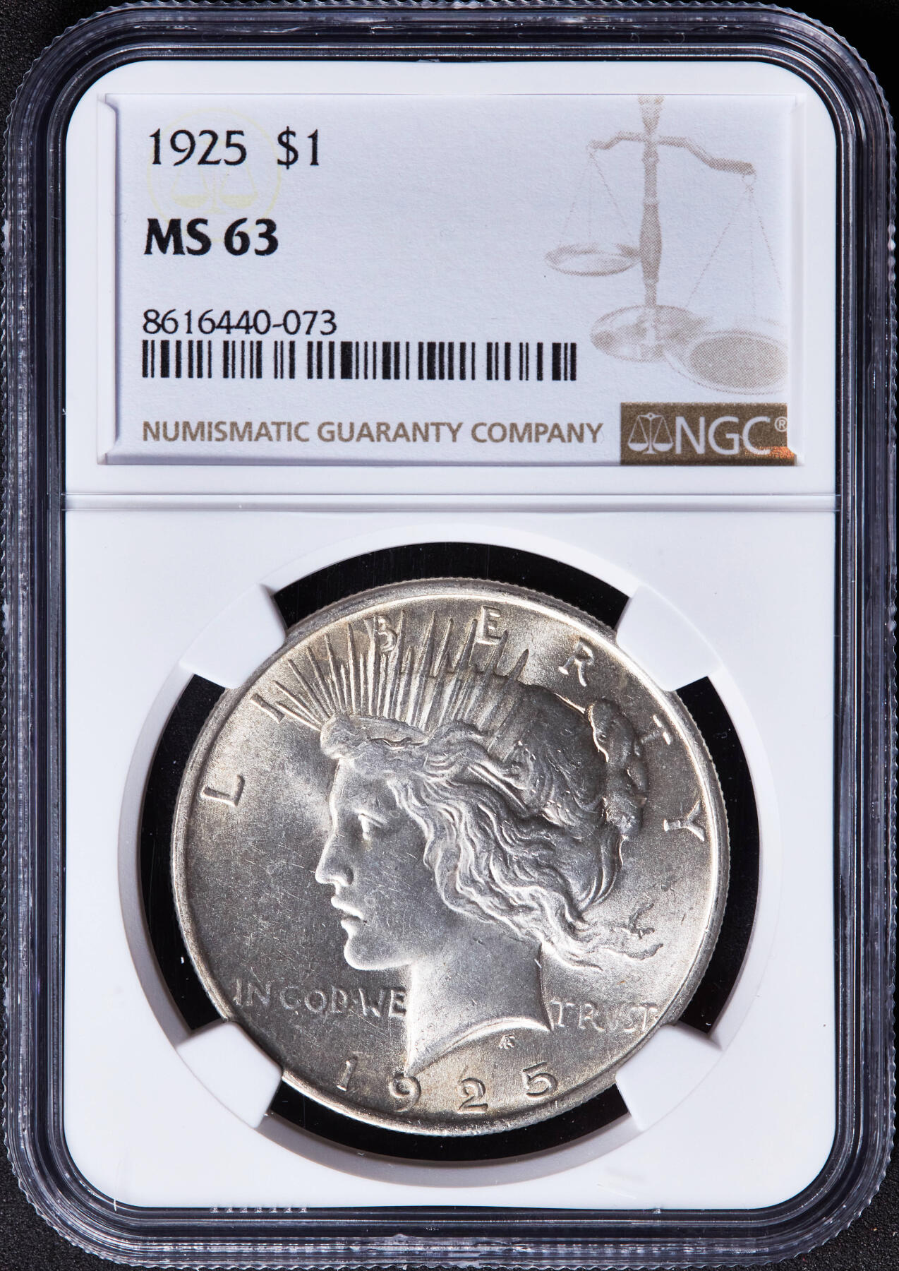 【俄甄集藏】2026年(046)01-07 星期三 晚 19:30 全场包邮 美国1925年和平1美元大银币，NGC MS63，黄油彩，车轮转光，少见年份