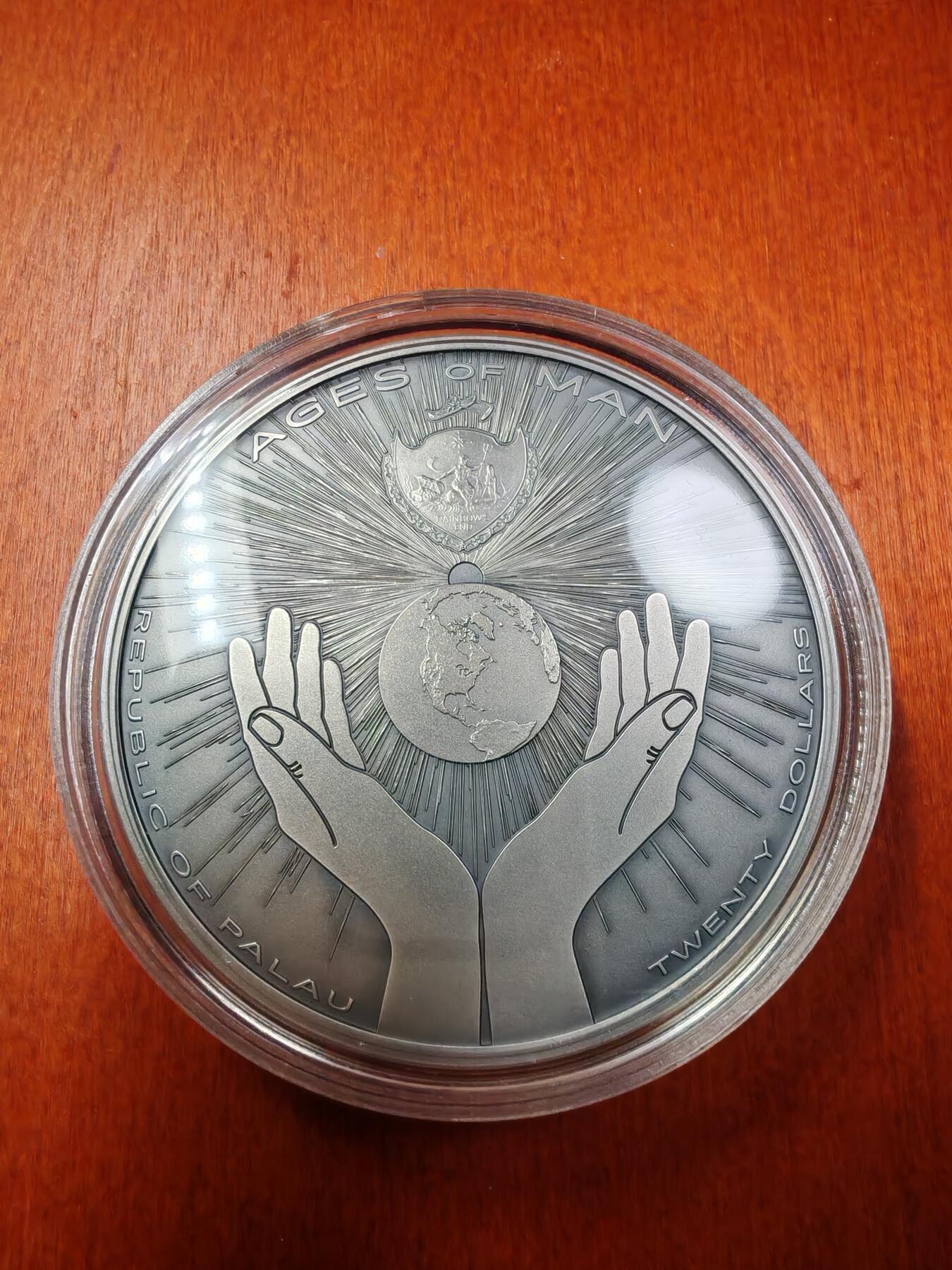 长老汇蛇年精选第九十一场拍卖 2021帕劳人类的世纪之阿兹台克人20元3盎司仿古超高浮雕部分彩色银币，盒证全，333枚