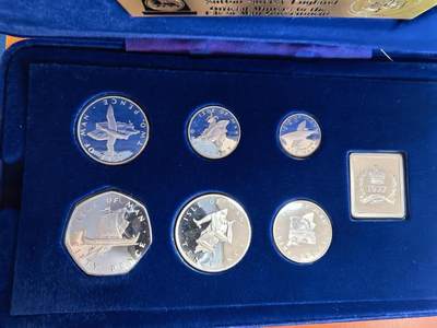 长老汇蛇年精选第九十一场拍卖 - 1977马恩精制银币6枚套，有盒无证，1万套，带造币厂原章1枚