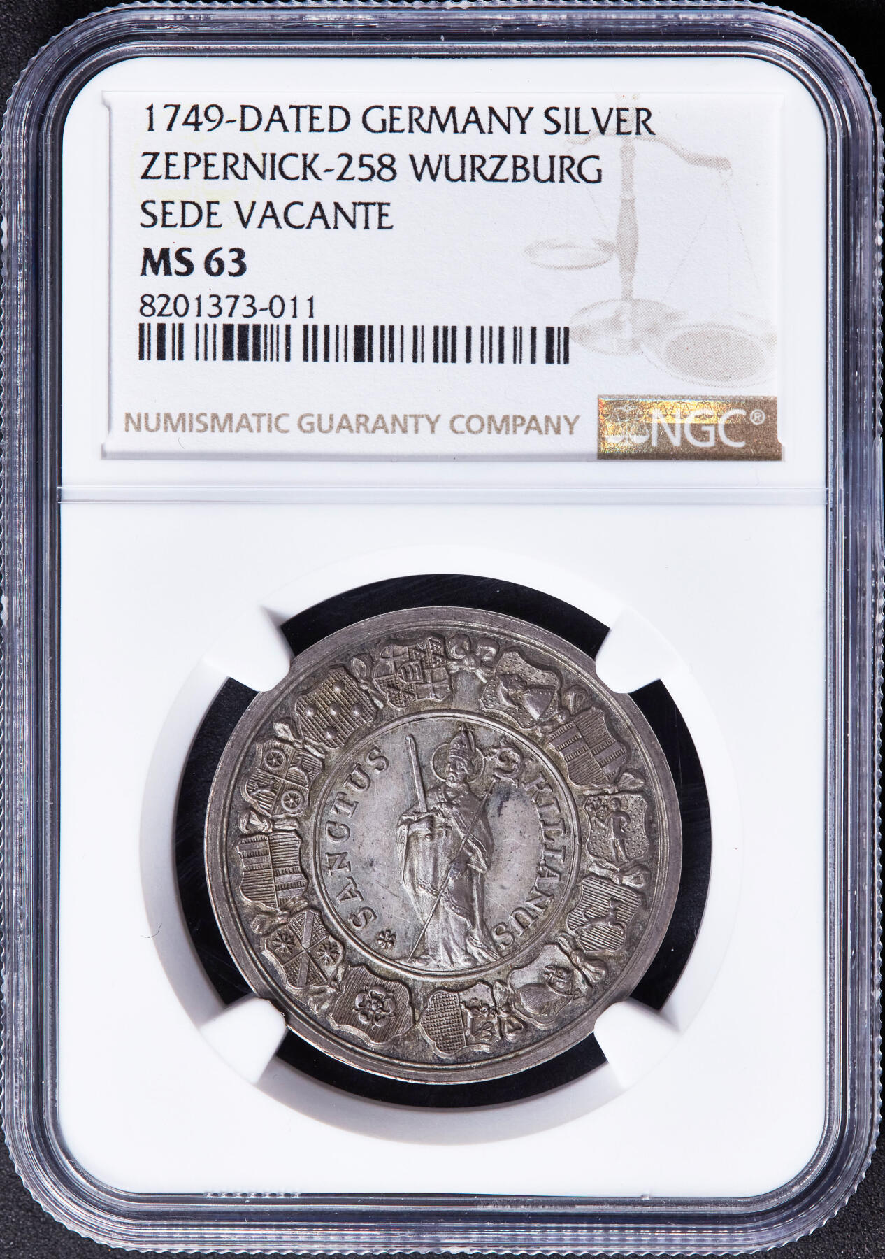 【俄甄集藏】2026年(046)01-07 星期三 晚 19:30 全场包邮 神圣罗马帝国-德国维尔茨堡1749年主教缺位1/2泰勒银币，NGC MS63，珍稀品种，顶级状态，唯一冠军分数