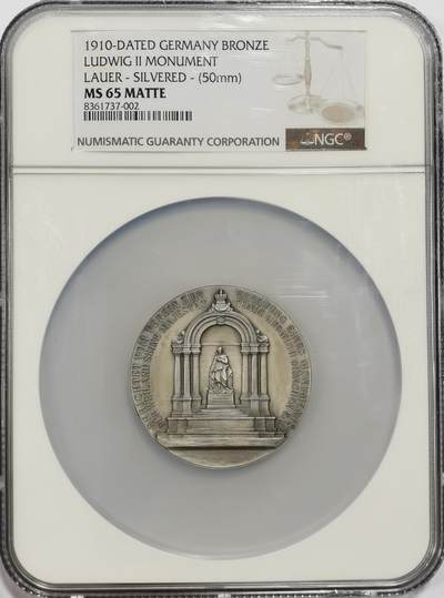 博洋堂“岁启嘉年”2026新年精品大拍专场暨第155期（全场包邮） - NGC MS65MATTE 唯一冠军分 1910年德国巴伐利亚慕尼黑路德维希二世纪念碑揭幕纪念章，超大尺寸，NGC加大盒视觉效果非常震撼，LAUER代表作之一，麦稀奇首见