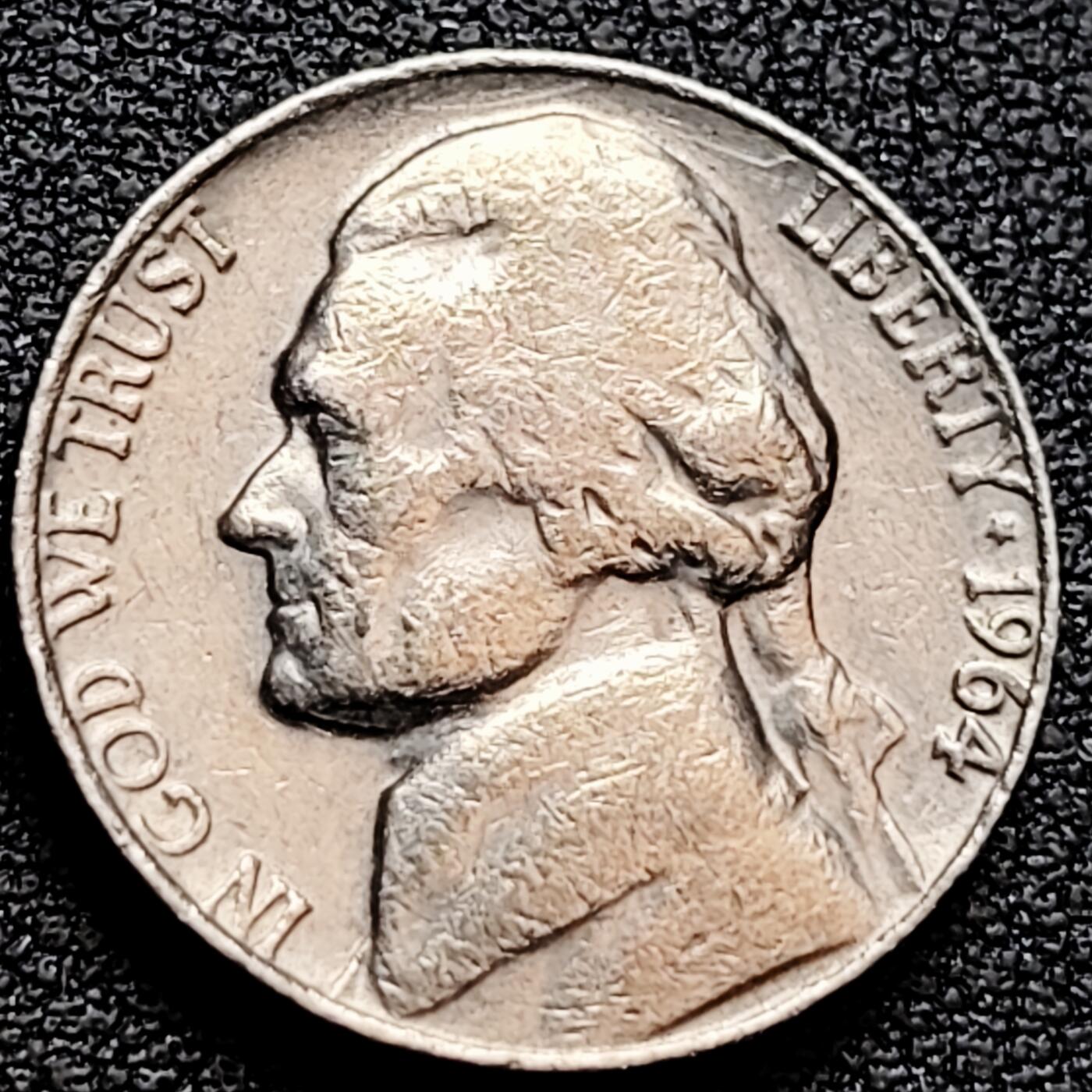 泉币菌-第160场-新年第三场 精品福利场 1964年 美国5美分 杰斐逊 蒙蒂塞洛庄园 铜镍21.2mm 