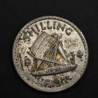 【淘币小摊】限时拍第八百三十九拍  散币银币场  满百包邮可预留两周  周一统一发货  - 斐济1934年乔治五世一先令银币参考银价47