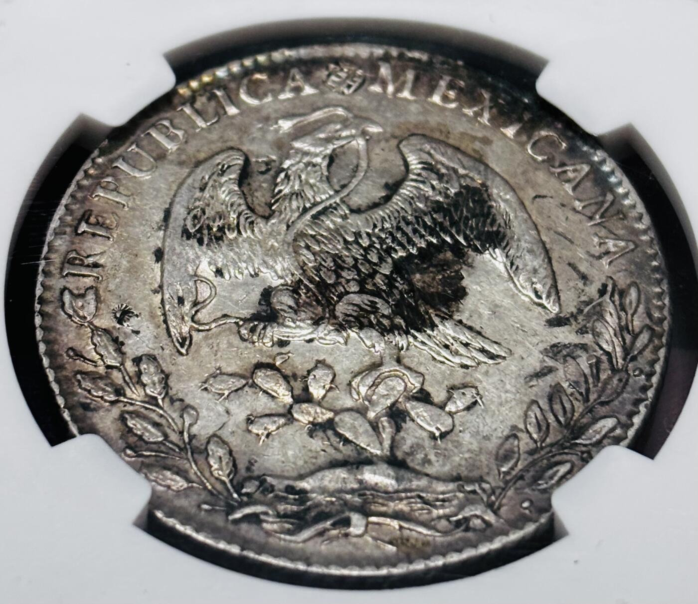 文馨钱币收藏 迎新纳福2026新年第一场（第 287 场）金银老铜币拍卖 NGC 评级 AUD1886 年墨西哥花边鹰洋 8 瑞尔大银元，小墨黄油彩酱包浆