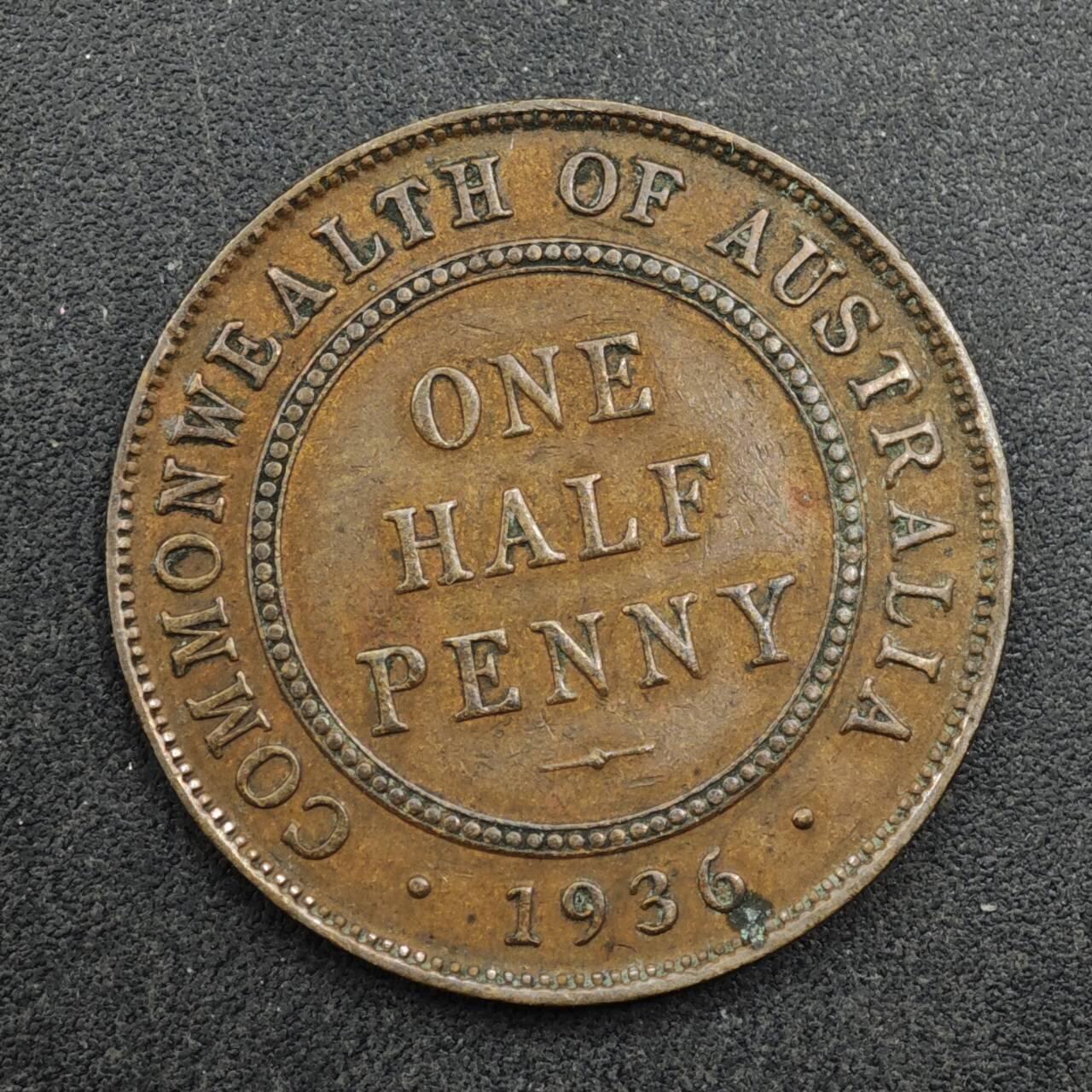 【淘币小摊】限时拍第八百三十九拍  散币银币场  满百包邮可预留两周  周一统一发货  澳大利亚1936年乔治五世半便士铜币