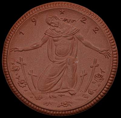 修遠堂世界钱币第一百期 - 1922 年德国紧急时期-迈森 “战士纪念教堂”陶瓷应急货币 完全未流通 42.15mm，9.87g