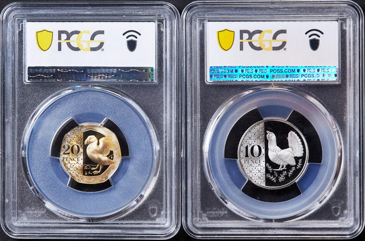 【俄甄集藏】2026年(046)01-07 星期三 晚 19:30 全场包邮 英国2023年查理三世1便士-20便士动植物精制硬币4枚一组，PCGS PR66-PR69DC，设计精美