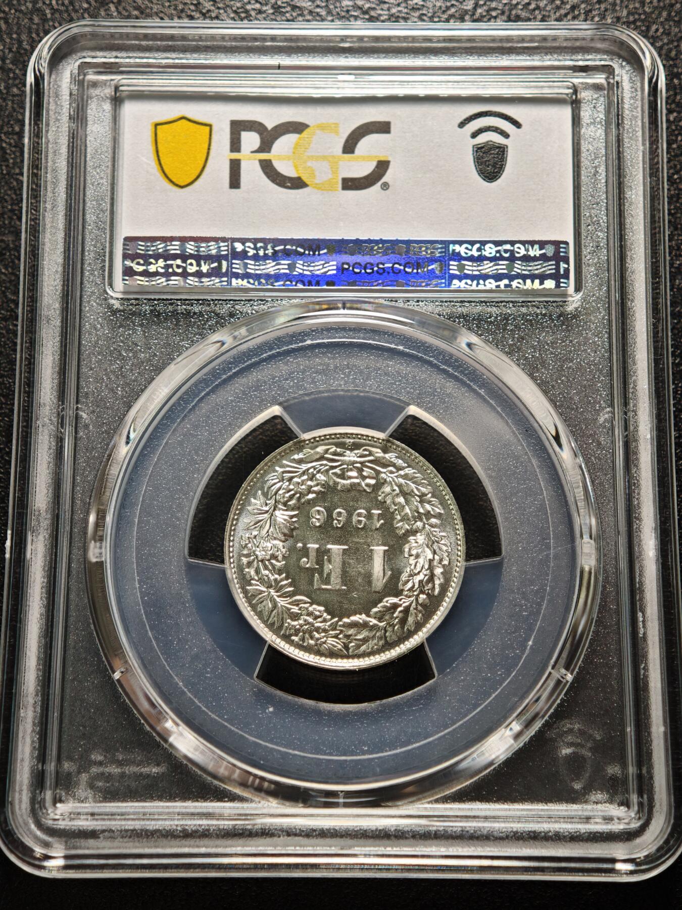 【德藏】世界币章拍卖第160期 1966年 瑞士1法郎银币 PCGS MS66 原光极强