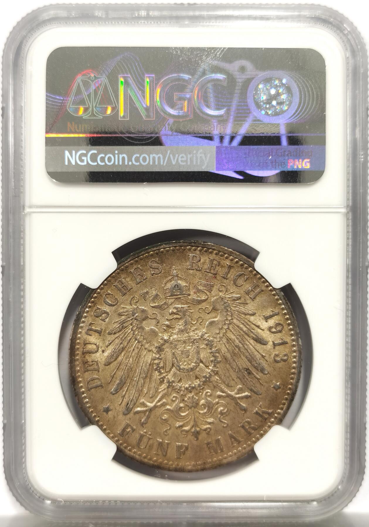 博洋堂“岁启嘉年”2026新年精品大拍专场暨第155期（全场包邮） NGC AU58 德国普鲁士1913年威廉二世军装5马克银币 黄油彩包浆自然