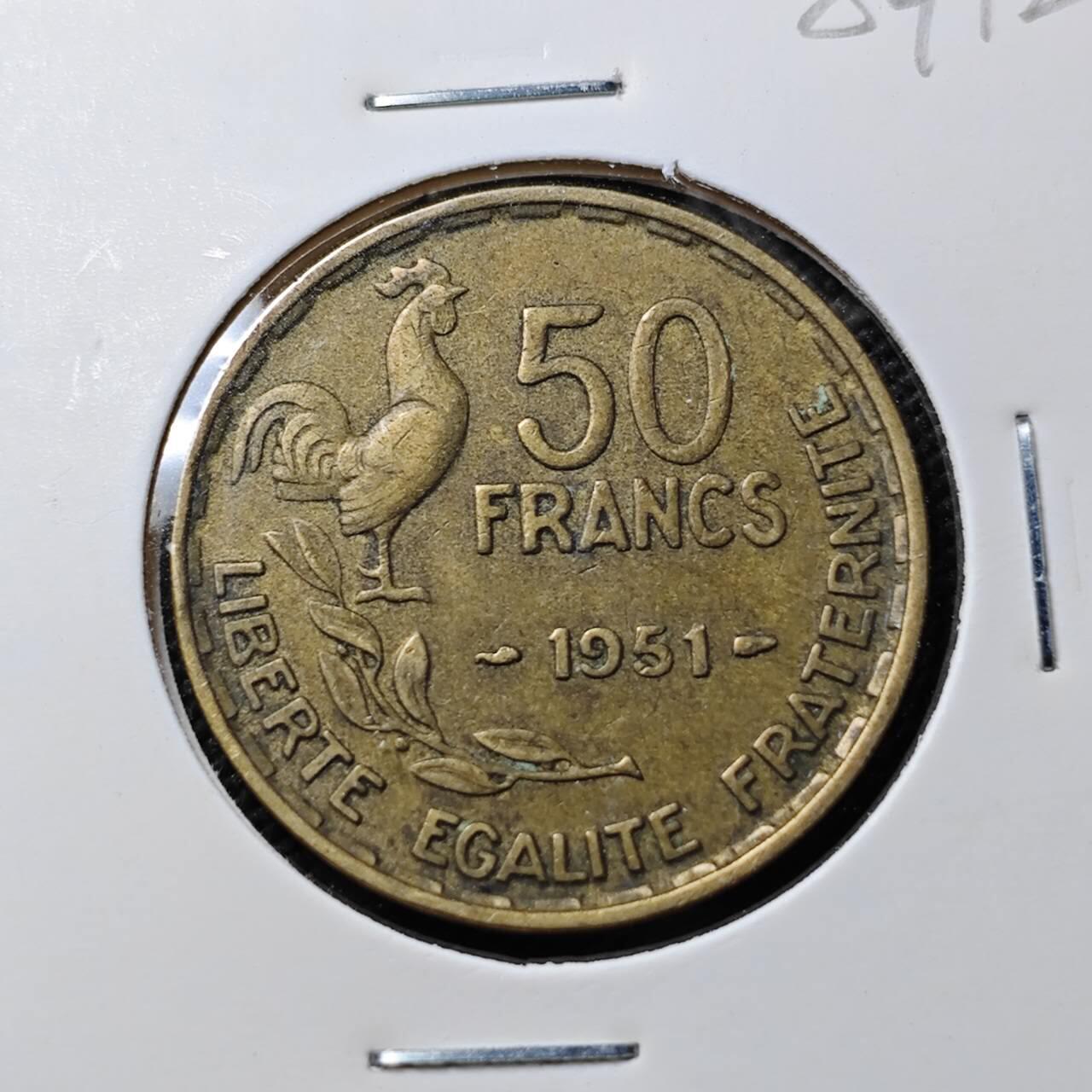 KK钱币收藏小铺  第384期  2月预留时间 周末发货  1951法国50法郎