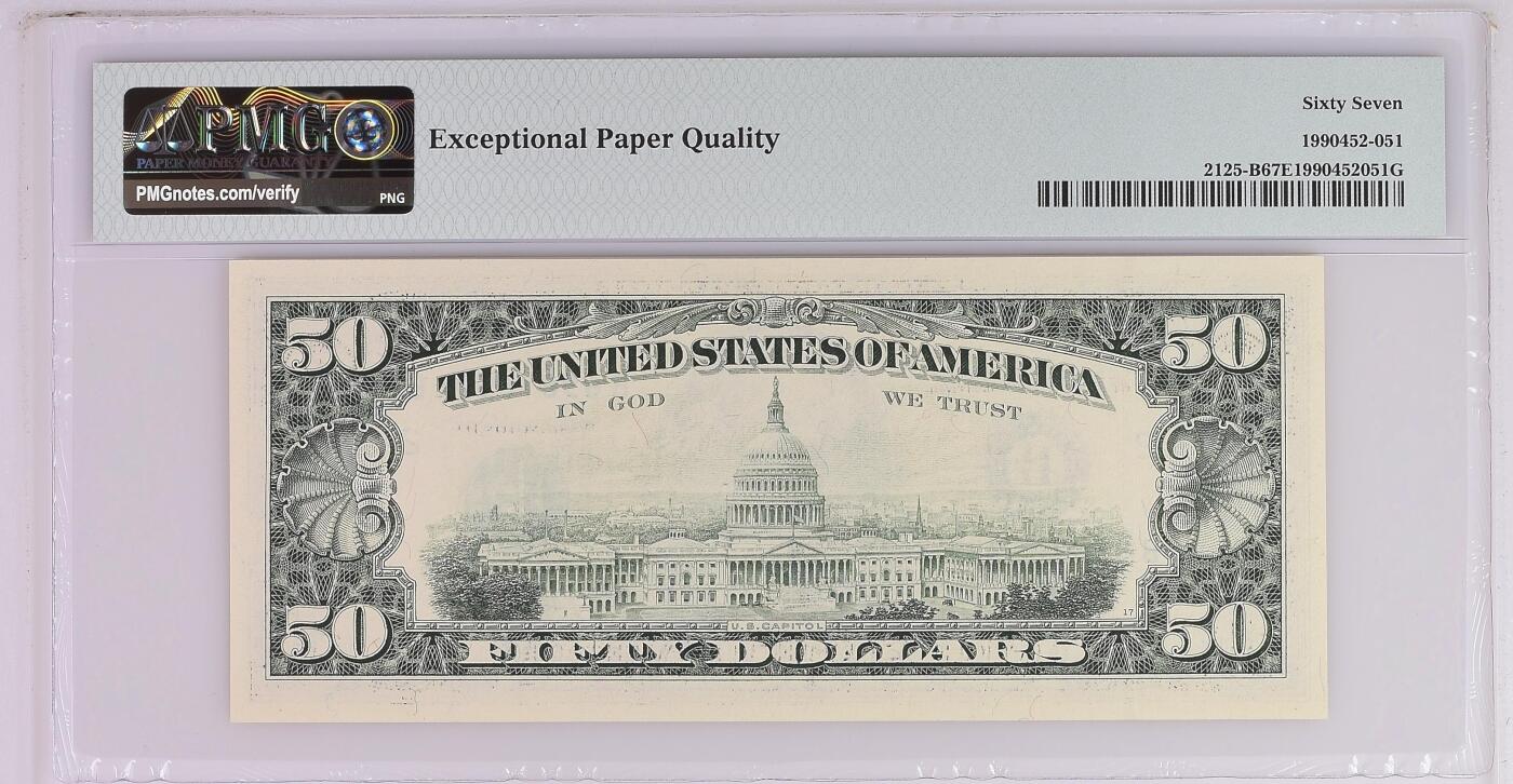 《艾美收藏》第227期-1.3周六外币黄金场-马年首拍 美国1993年小头50美元PMG67E亚军分 更高分仅2张