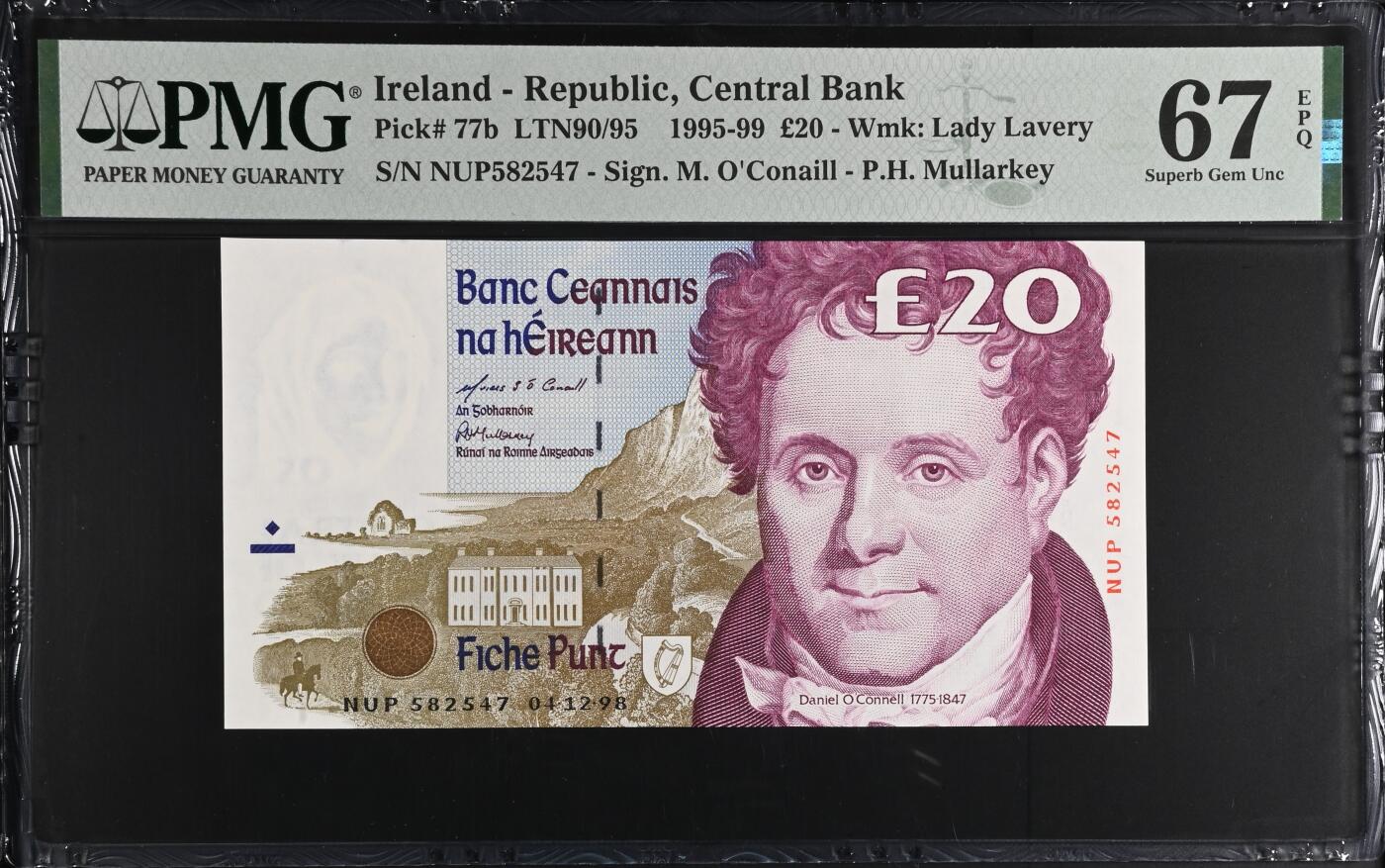 《艾美收藏》第227期-1.3周六外币黄金场-马年首拍 爱尔兰C序列1999年20镑PMG67E亚军分 爱尔兰宪章运动领袖奥康奈尔 Pick#77b