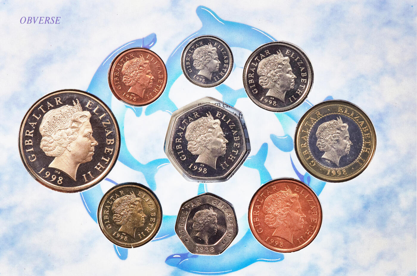 【俄甄集藏】2026年(046)01-07 星期三 晚 19:30 全场包邮 英属直布罗陀1998年1便士-5镑册装硬币9枚全套，全新品相，稀少品种
