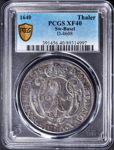 【俄甄集藏】2026年(046)01-07 星期三 晚 19:30 全场包邮 - 瑞士-巴塞尔1640年1泰勒大银币，PCGS XF40，原味老包浆，经典品种