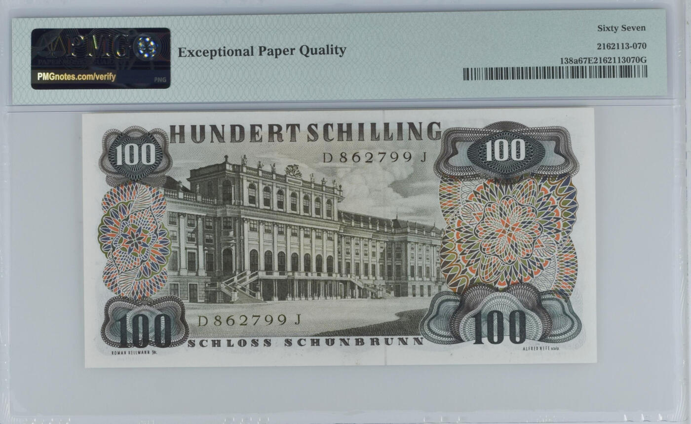《艾美收藏》第227期-1.3周六外币黄金场-马年首拍 奥地利1960年100先令PMG67E亚军分无4双尾99，冠军68分仅7张，名誉品约翰施特劳斯，雕刻与油墨一流