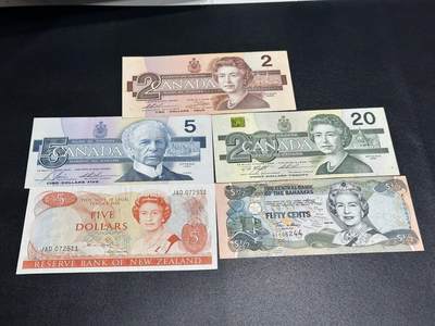《外钞收藏家》第五百九十九期（畅拍场）（本平台长期征集拍品、欢迎藏友们联系合作） - 加拿大鸟版3张+新西兰+巴哈马 五张一起 非全新 品相如图