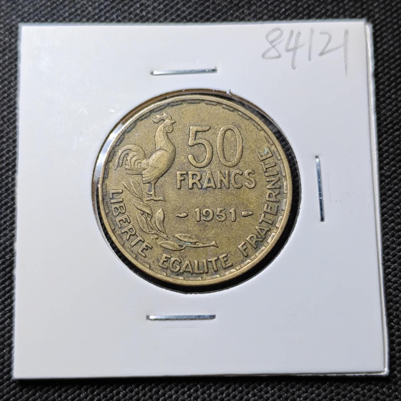 KK钱币收藏小铺  第384期  2月预留时间 周末发货  1951法国50法郎