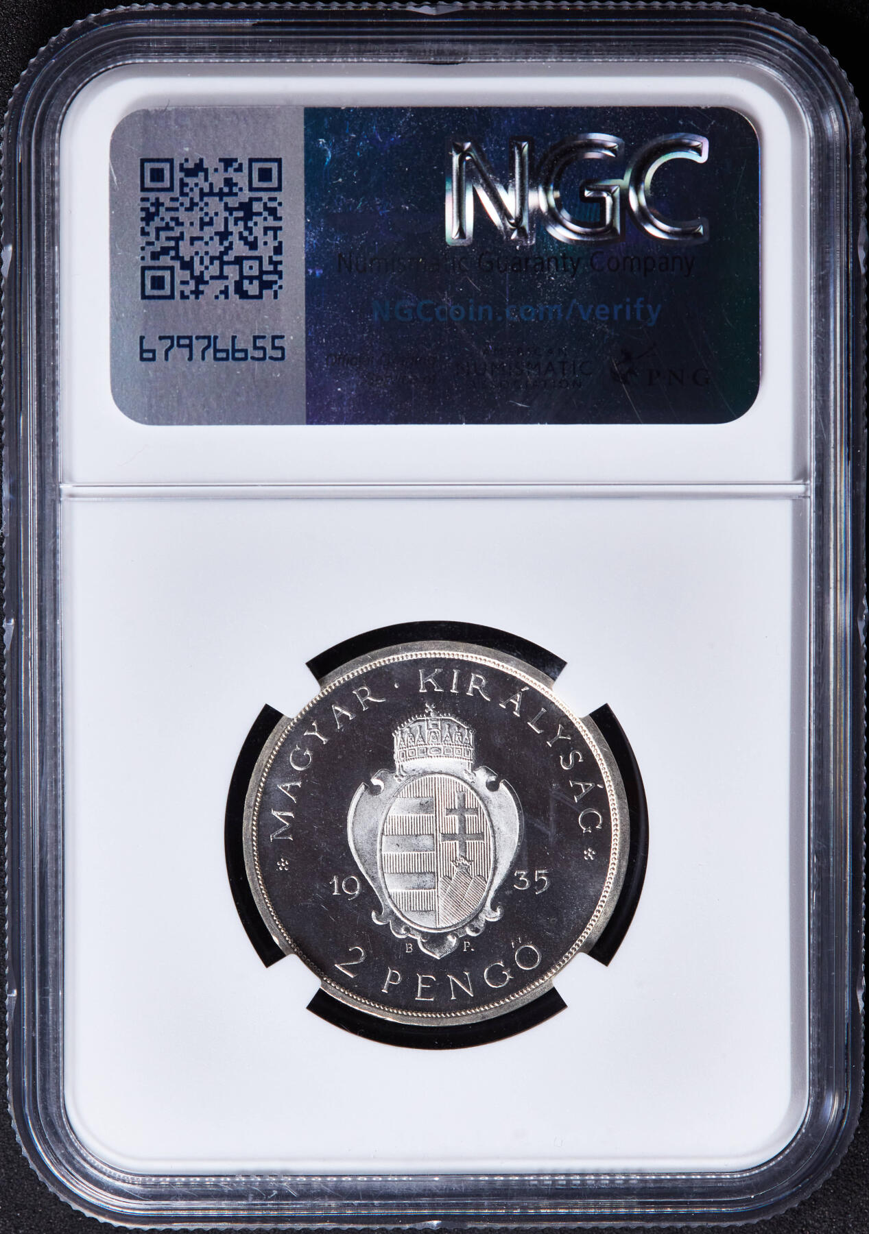 【俄甄集藏】2026年(046)01-07 星期三 晚 19:30 全场包邮 匈牙利1935年纪念帕兹马尼·彼得大学建校400周年2潘戈精制银币，PF67UC，少见品种，重10克，64%银