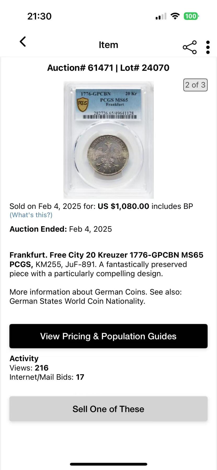 博洋堂“岁启嘉年”2026新年精品大拍专场暨第155期（全场包邮） PCGS MS65 N、P双料冠军分 1776年GPCBN版德国法兰克福烧鸡20k银币。大名誉品，烧鸡形象深入人心，高分也极为难得。这个品种一共有两枚65分，另一枚65分25年2月HA成交价含佣金1080美元。此枚国内现货，值得藏家珍惜