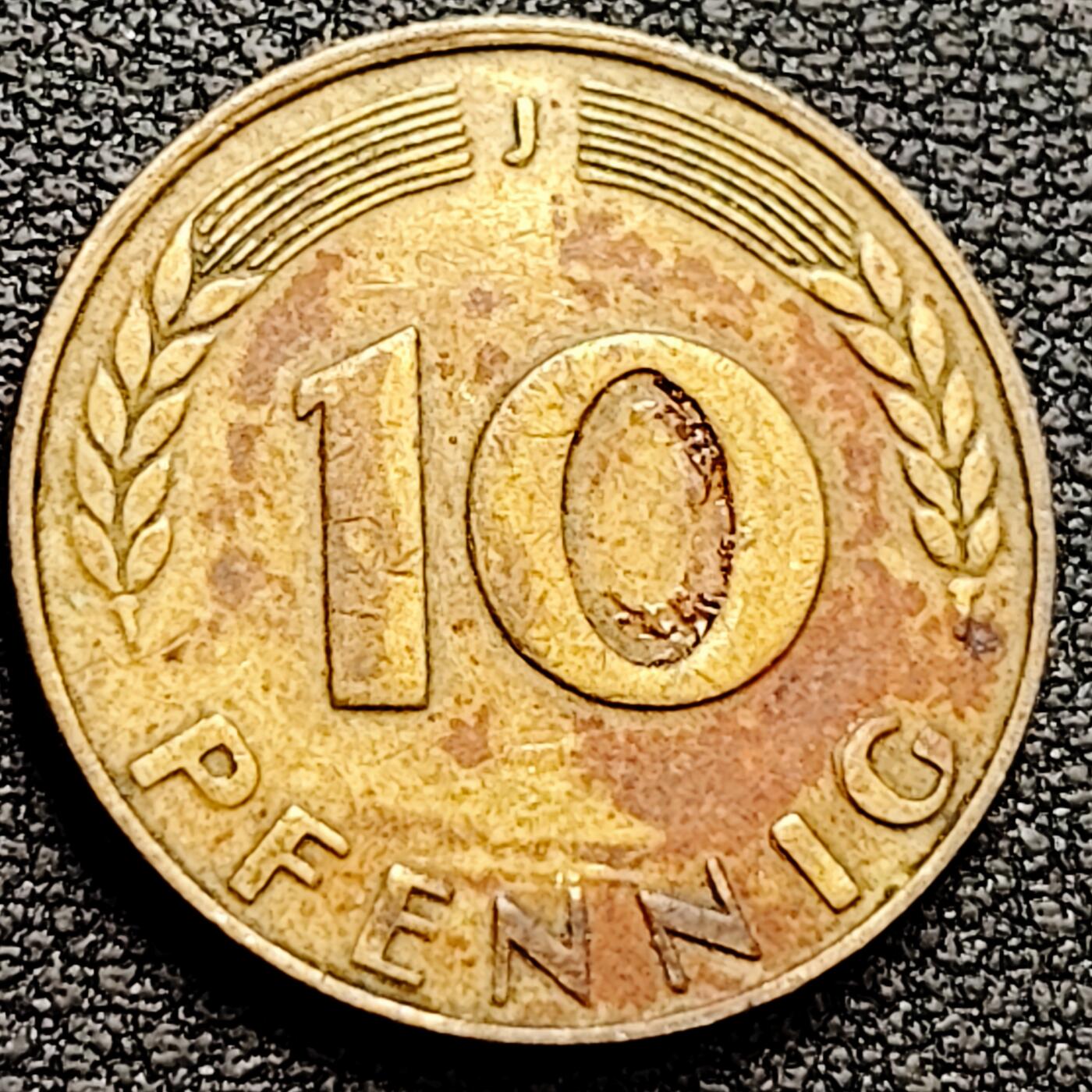 泉币菌-第160场-新年第三场 精品福利场  西德 联邦德国1949年10芬尼硬币 橡树麦穗  银行版 