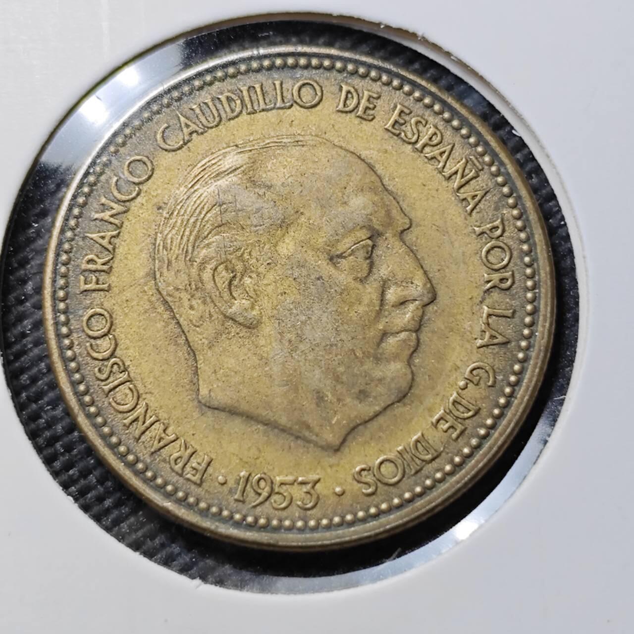 KK钱币收藏小铺  第383期  2月预留时间 周末发货 1953 西班牙2.5比塞塔铜币