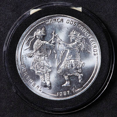 【俄甄集藏】2026年(046)01-07 星期三 晚 19:30 全场包邮 - 葡萄牙1997年纪念保罗泰罗传统舞蹈1000埃斯库多大银币，重27克，50%银