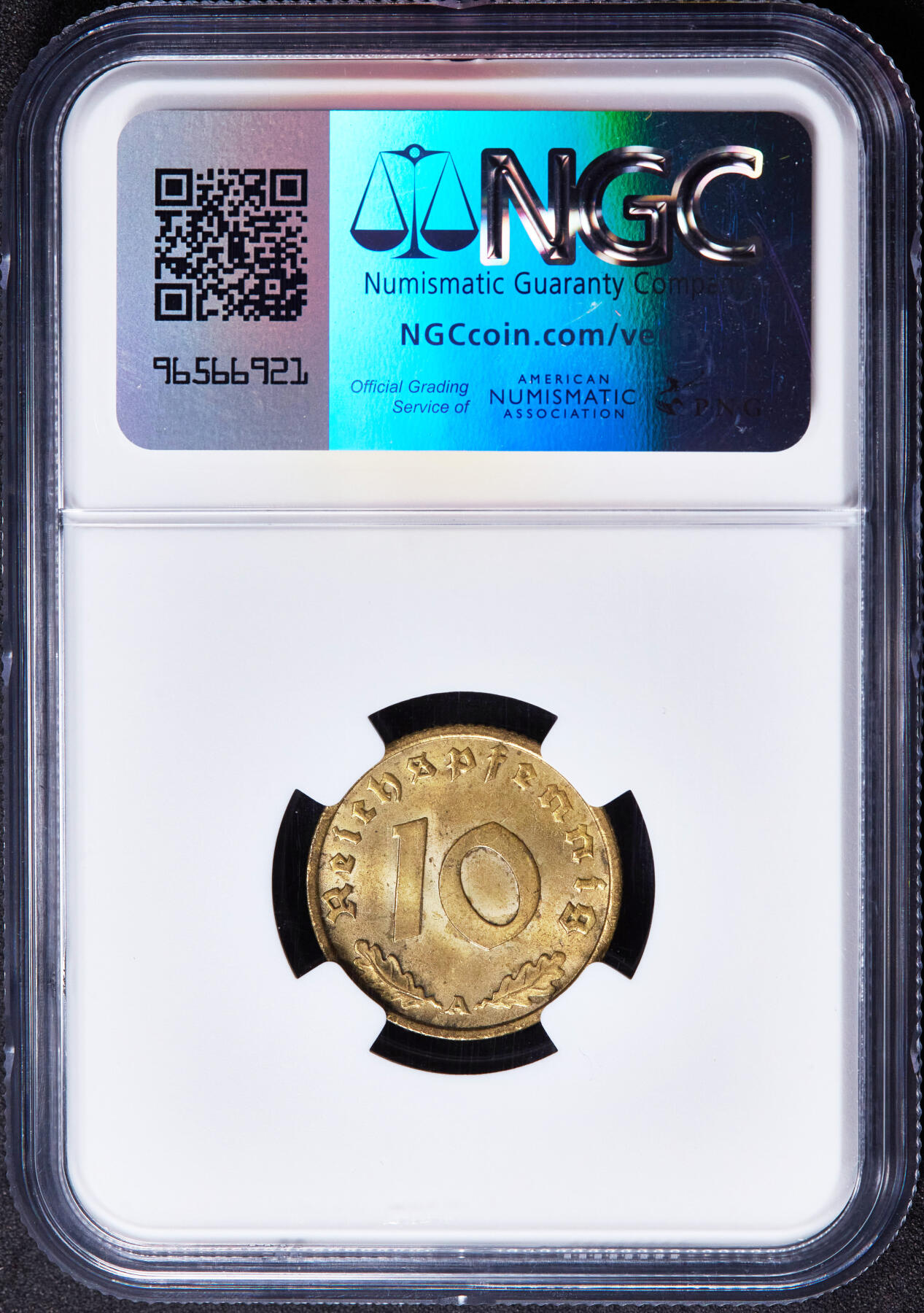 【俄甄集藏】2026年(046)01-07 星期三 晚 19:30 全场包邮 德国第三帝国1937年A版10芬尼铜币，NGC MS64，转光品相，原图联系客服或者查询相关官网查看1