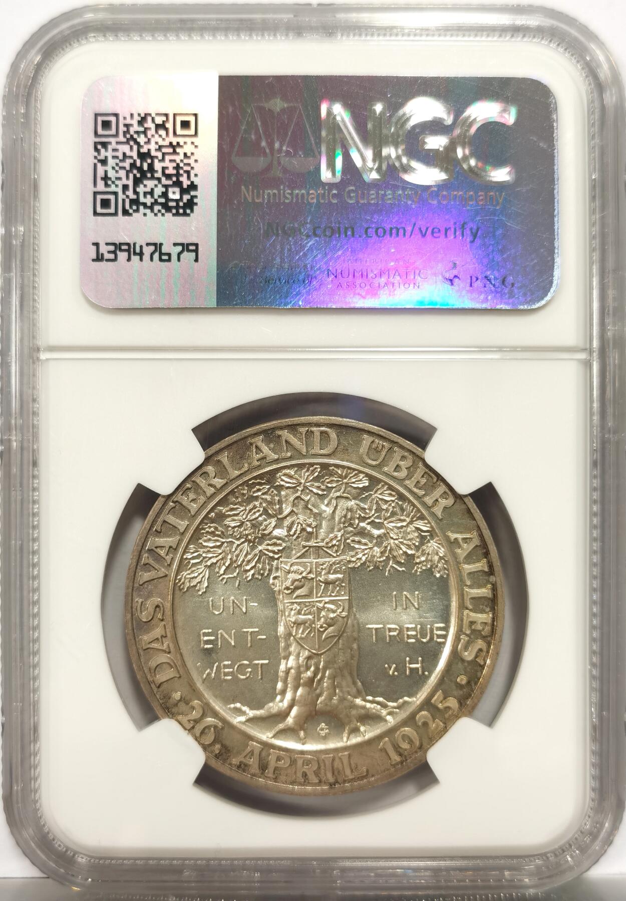 博洋堂“岁启嘉年”2026新年精品大拍专场暨第155期（全场包邮） NGC MS66 冠军分 1930年德国兴登堡纪念银章 超级高分，比较罕见的小名誉品种，纹章加橡树设计，强镜面感