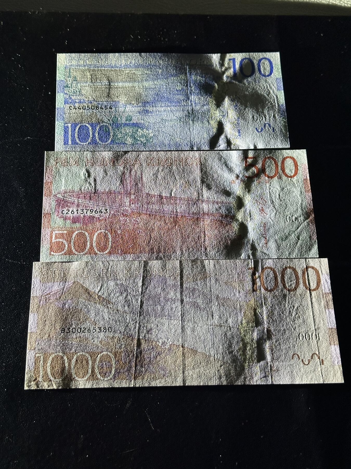 《外钞收藏家》第五百九十九期（畅拍场）（本平台长期征集拍品、欢迎藏友们联系合作） 瑞丹100和500克朗全新+1000克朗非全新